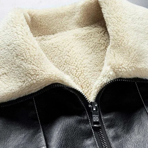 Black Mens Zip Up PU Leather Jacket - Picture 5 of 7